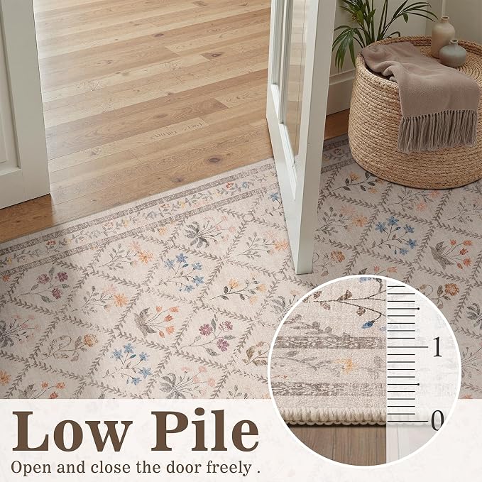 DCX Washable 5x7 Rose Biege Floral Rug - Image 9