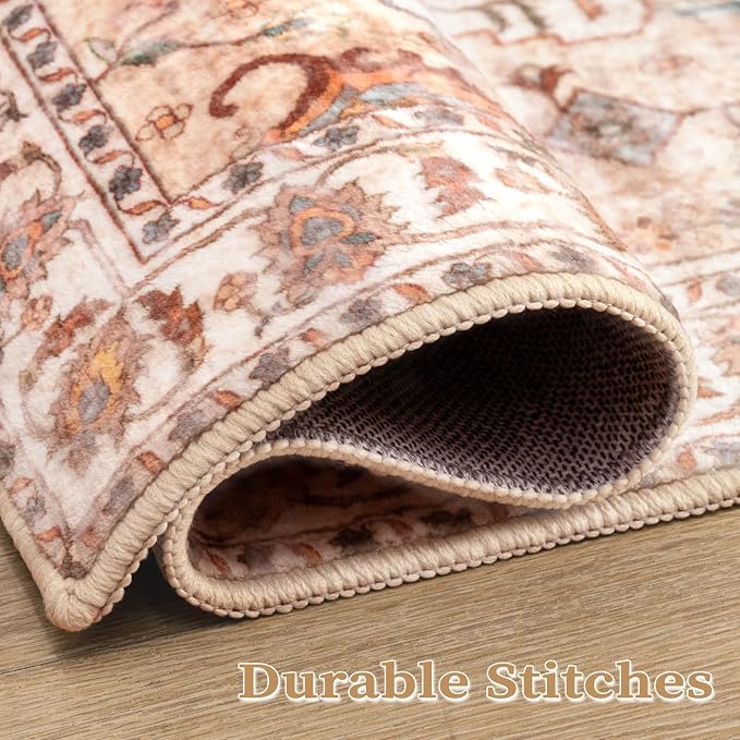 SERISSA 4x6 Boho Bedroom Rug, Washable Non Slip Vintage Peach Cream Area Rugs - Image 6