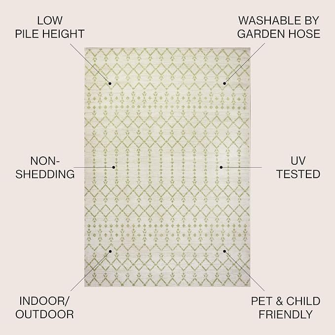 JONATHAN Y Moroccan Geometric Indoor Outdoor Area Rug 8X10 Cream/Green - Image 3