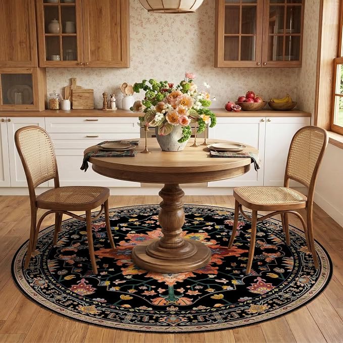 RELEANY Area Rugs Round 6ft Washable Non-Slip, Floral Vintage Distress - Image 3