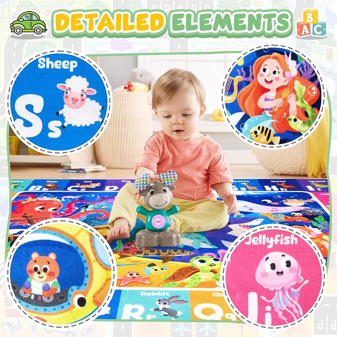 Kids Rug for Playroom, Sea Animal Play Rug, Educational Learning Play Mat - Image 2