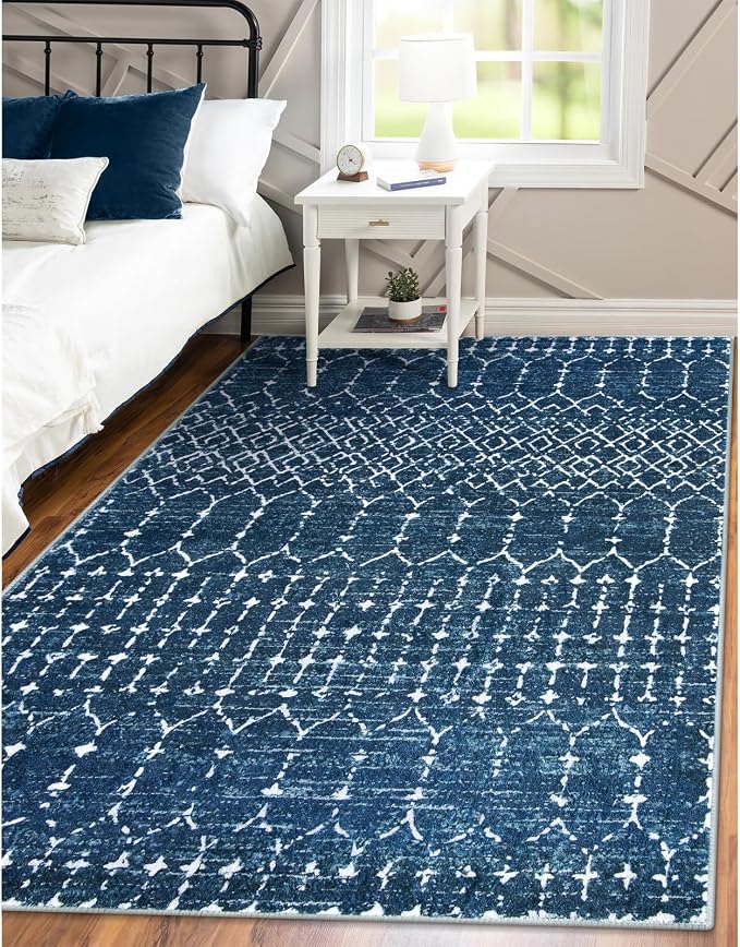 Lahome Moroccan Blue 3x5 Non-Slip Washable Soft Rug - Image 5