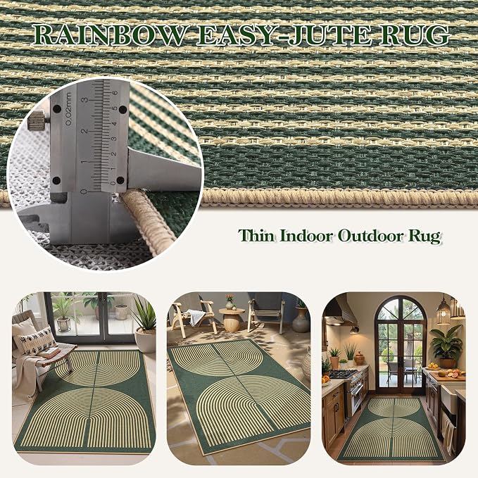 Lahome Enfys Modern Rainbow Easy Jute Entry Rug, 3x5 Washable Outdoor Patio - Image 4