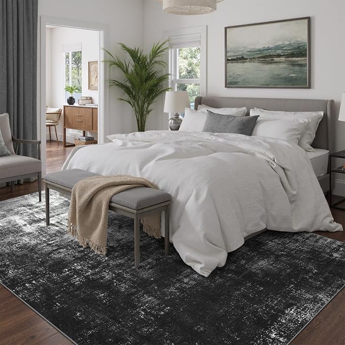 DCX Abstract Area Rug 9x12, Washable Black Modern Rug - Image 3