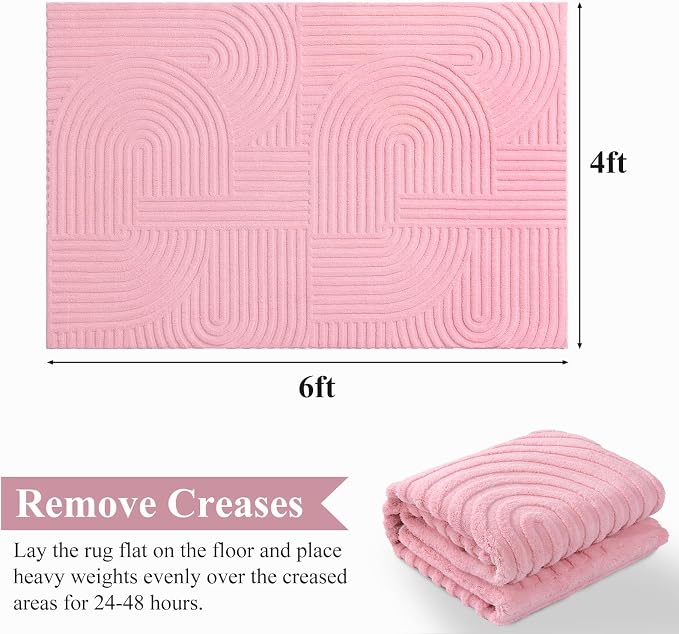 Pauwer Pink Area Rug for Girls Bedroom 4x6 Soft Fluffy Non Slip Machine - Image 2