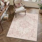 4x5 Washable Neutral Area Rug Pink Vintage Entryway Office Carpet Non-Slip Soft by WondRg