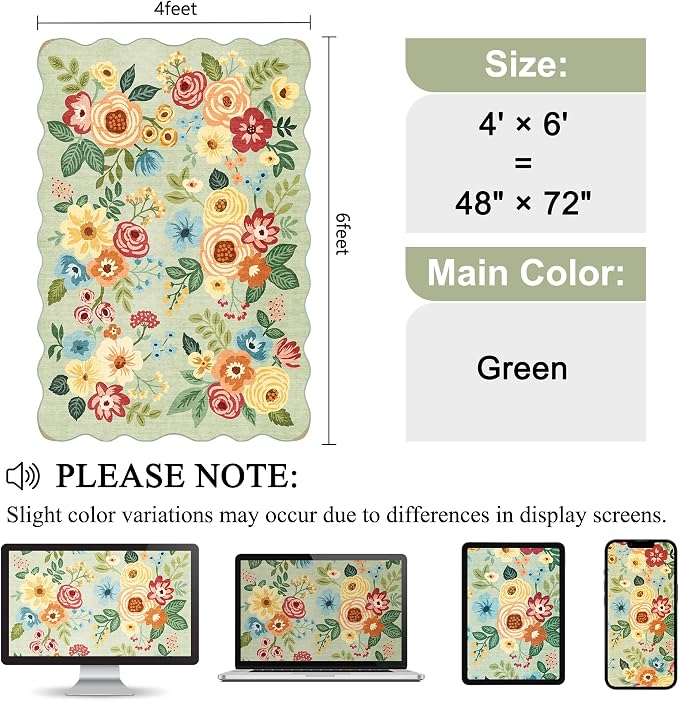 DUKINO 4x6 Area Rug, Floral Non-Slip Indoor Washable Rug - Image 2