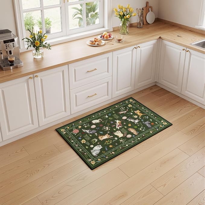 Unirea 2x3 Small Dark Green Washable Cat Area Rug, Door Mat Indoor Entrance Rug - Image 7