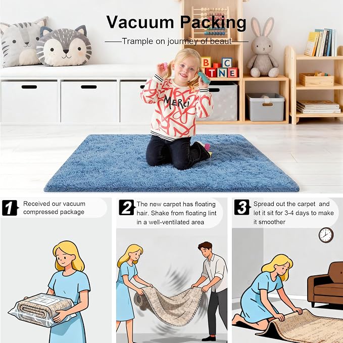 5x7 Area Rugs for Living Room, Large Fluffy Blue Rugs for Bedroom, Fuzzy Shag - Image 5