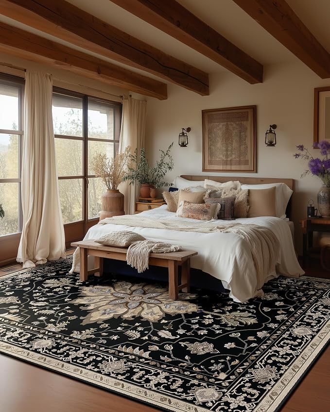 RELEANY Area Rugs 6'x9' Washable Non-Slip, Floral Vintage Distress Medallion - Image 3