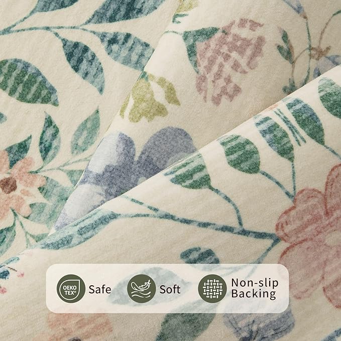 Rugxara Floral Rug for Entryway, 3x5 Washable Area Rug, Non Slip Low Pile - Image 4
