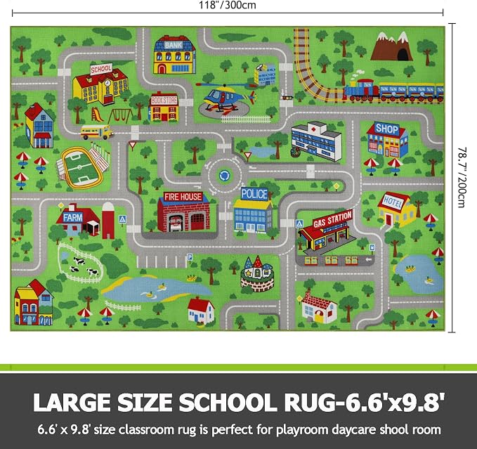 Capslpad Kids Rug Educational Play Rug 6.6' x 9.8' Classroom Rug Traffic Road - Image 2