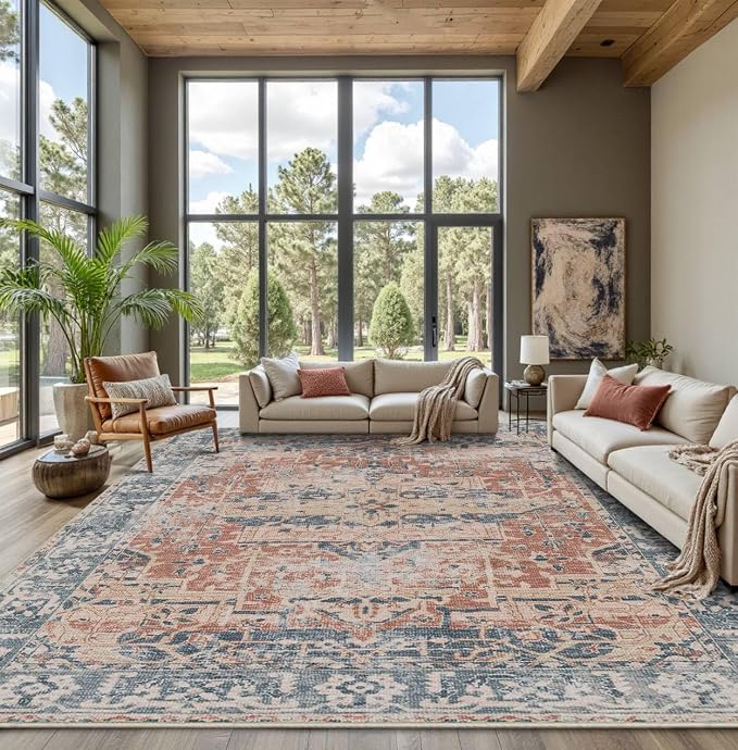Rugxara 9x12 Area Rugs for Living Room Bedroom, Large Washable Rug, Coral by Rugxara