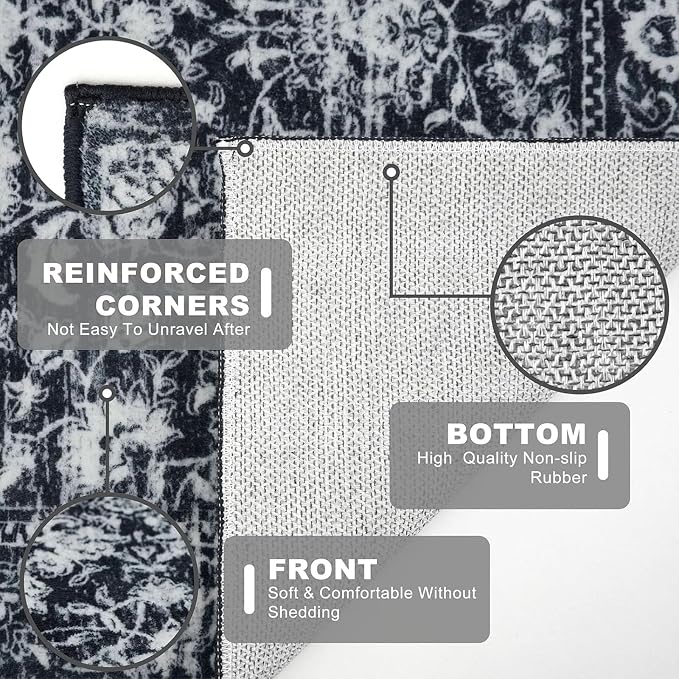 KILOCOCO Washable Runner 2x6 Rug Runner Printed Vintage Floral Kitchen Runners - Image 5