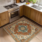 RELEANY Area Rugs Square 4ft Washable Non-Slip, Floral Vintage Distress by RELEANY