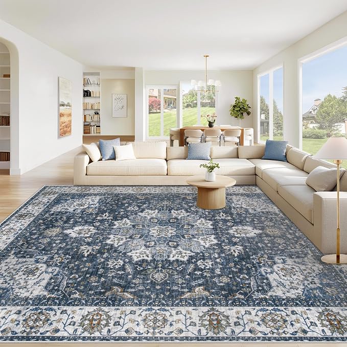 Area Rug 8x10 Washable Rug, Vintage Boho Medallion Rugs Non-Slip Soft Low Pile by VECARF