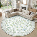 RELEANY Area Rugs Round 10ft Washable Non-Slip, Floral Vintage Distress by RELEANY