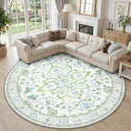 RELEANY Area Rugs Round 10ft Washable Non-Slip, Floral Vintage Distress by RELEANY