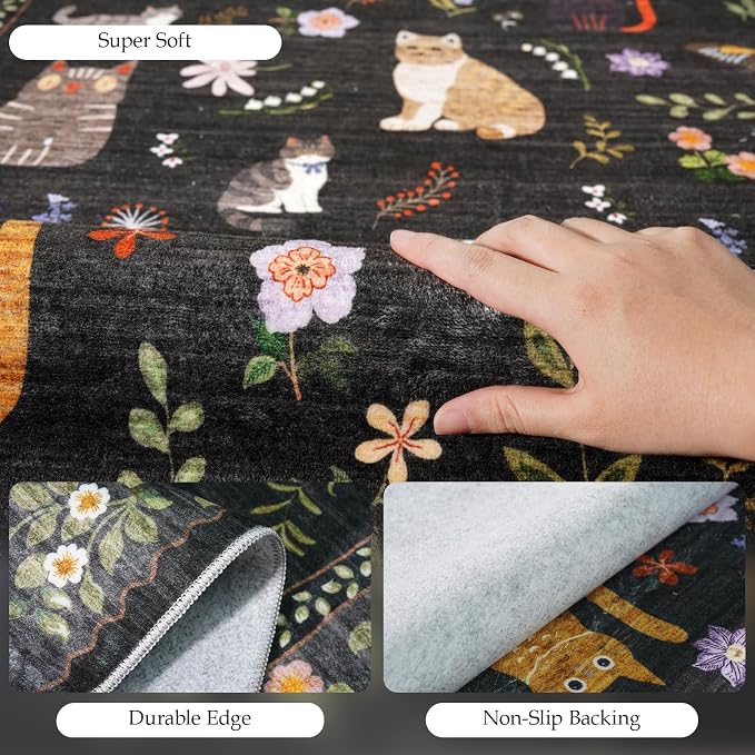 2x12 Washable Rug Runner, Non Slip Low Pile Hallway Cat Runner Rug, Stain - Image 4
