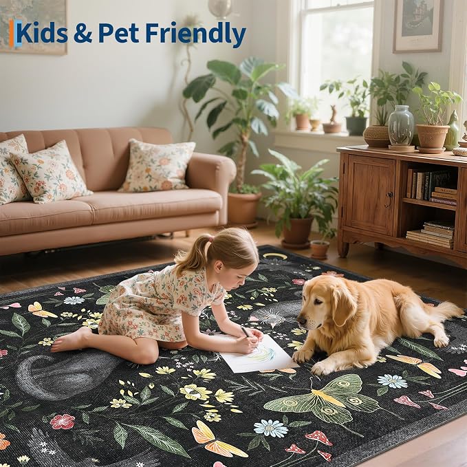 GarveeHome 5x7 Cat Area Rug Black Washable Rugs - Image 7