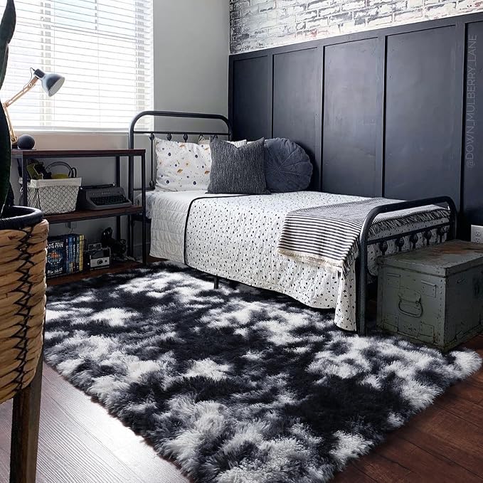 PAGISOFE Black White Rugs for Living Room 6x9, Shag Fuzzy Fluffy Rugs for - Image 7