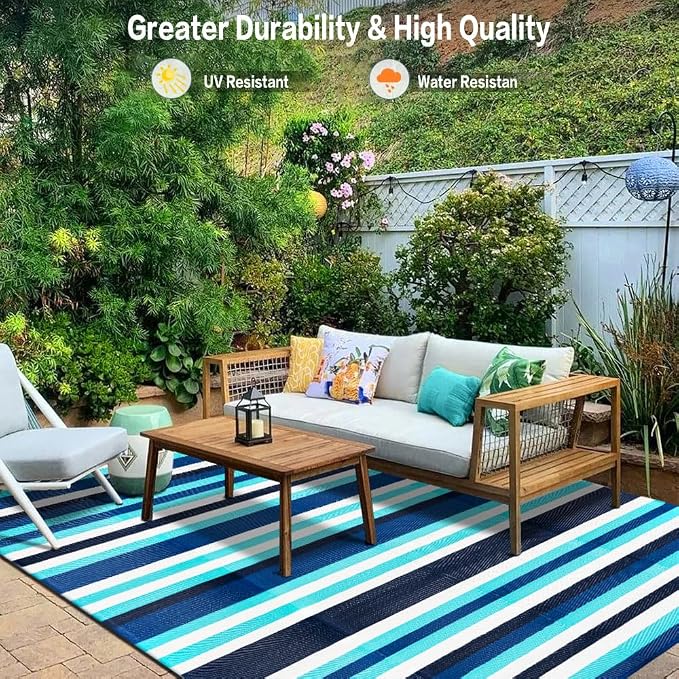 HUGEAR Outdoor Waterproof Rug 6'x9' Plastic Straw Rugs Washable Reversible - Image 5