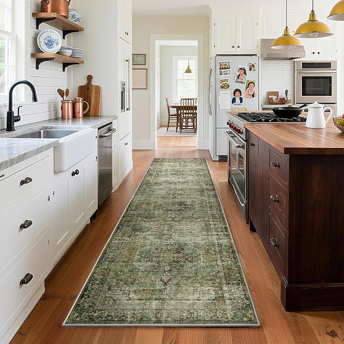 Machine Washable Kitchen Runner Rug: 2'x10' Hallway Rug Non Slip Low-Pile Stain by palohom