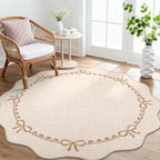 GarveeHome Scalloped Bow Rug for Living Room, 6ft Round Rugs Washable Solid by GarveeHome