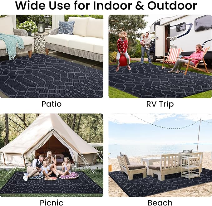 Smiry Outdoor Rug 9x12 ft, Waterproof Reversible Plastic Straw Rugs, Boho - Image 8
