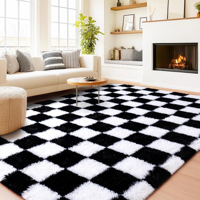 Checkered Rugs for Living Room Bedroom, 5x7 Area Rugs for Living Room, Modern - Image 2