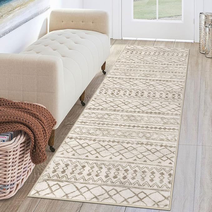 KUTA Moroccan Runner Rug 2x6 Non-Slip Vintage Beige Boho Hallway Kitchen Rugs by KUTA
