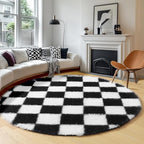 KICMOR Round Rugs 7ft Black and White Circle Area Rug, Fluffy Soft Large Fuzzy - Image 3