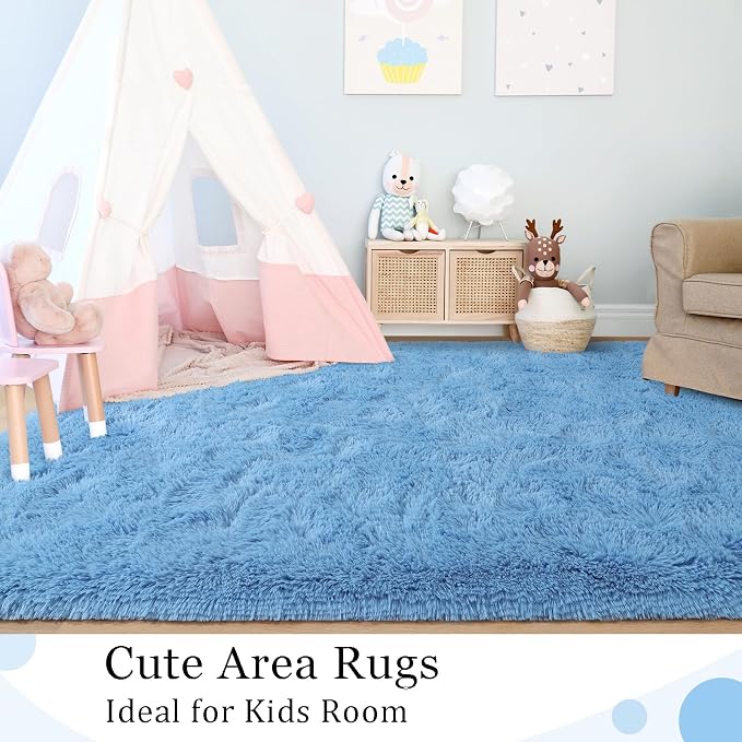 BENRON Light Blue Fluffy Rugs for Living Room Bedroom 4x6, Soft Plush Fuzzy - Image 6