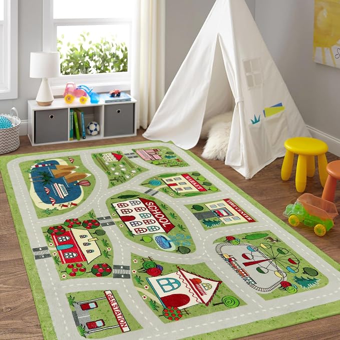 LIVEBOX Green Kids Playroom Rug, Non-Slip Soft Car Rugs Play Mat by LIVEBOX