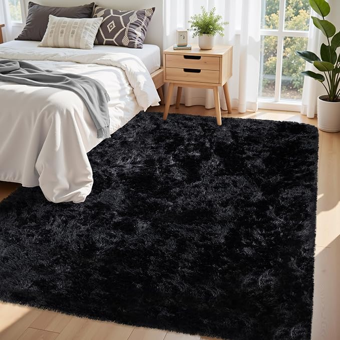 5x8 Area Rug for Living Room:Ultra Soft Fluffy Shag Black Rugs, Large Fuzzy - Image 2