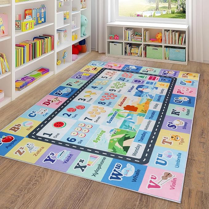 Kids ABC Rug for Playroom, Classroom Alphabet Area Carpet Playmat, Washable by SXHYSM