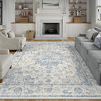 10x12 Neutral Area Rug Blue Vintage Living Room Bedroom Washable Carpet by WondRg