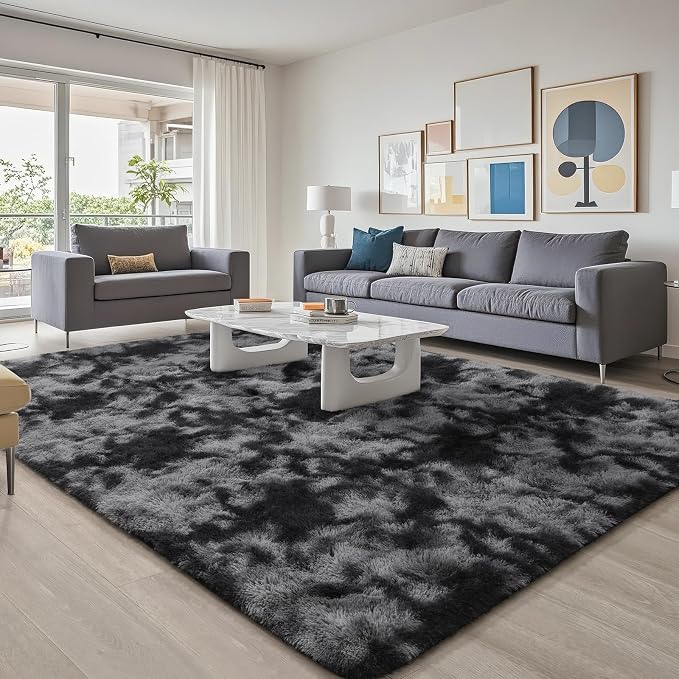 BENRON Fluffy Rugs for Living Room 5x8 Tie-dye Black, Washable Large Area Rugs by BENRON
