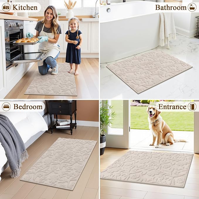 Vaukki 2x3 Runner Rug for Living Room, Soft Fluffy Washable Modern Floral - Image 3