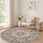 6ft Round Vintage Living Room Area Rug by COTILED