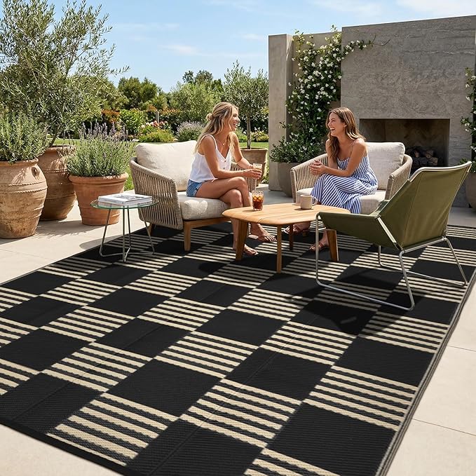 Garvee Waterproof Outdoor Rug 10x20, Checkered Foldable Plastic Straw Patio by Garvee