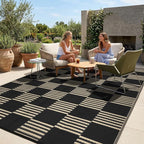 Garvee Waterproof Outdoor Rug 10x14, Checkered Foldable Plastic Straw Patio by Garvee
