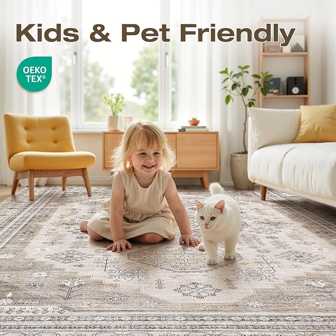 7x9 Washable Area Rug, Large Rugs - Image 4
