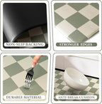 Beige Sage Checkered Grid Checkerboard Kitchen Rug Sets, Anti-Fatigue, - Image 6