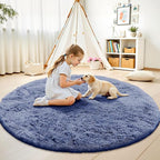 OLANLY Denim Blue Round Rugs for Bedroom - Image 2