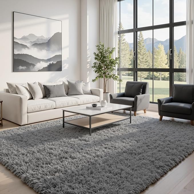 5x8 Area Rugs for Living Room: Soft Fluffy Shag Light Grey Rugs for Bedroom - Image 2