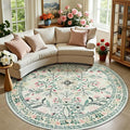 Round Area Rug for Living Room: 8 ft Floral Washable Circle Rug Soft Boho by PLHXFRSoftAreaRugs