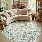 Round Area Rug for Living Room: 8 ft Floral Washable Circle Rug Soft Boho by PLHXFRSoftAreaRugs