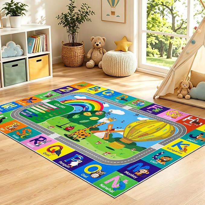 Kids Rug for Playroom Educational ABC Rug Washable Play Mat Learning Alphabet by VSIWB