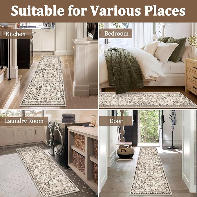 Yamaziot Washable Runner Rug 2x6 – Non Slip Boho Floral Hallway Runner Rug - Image 7